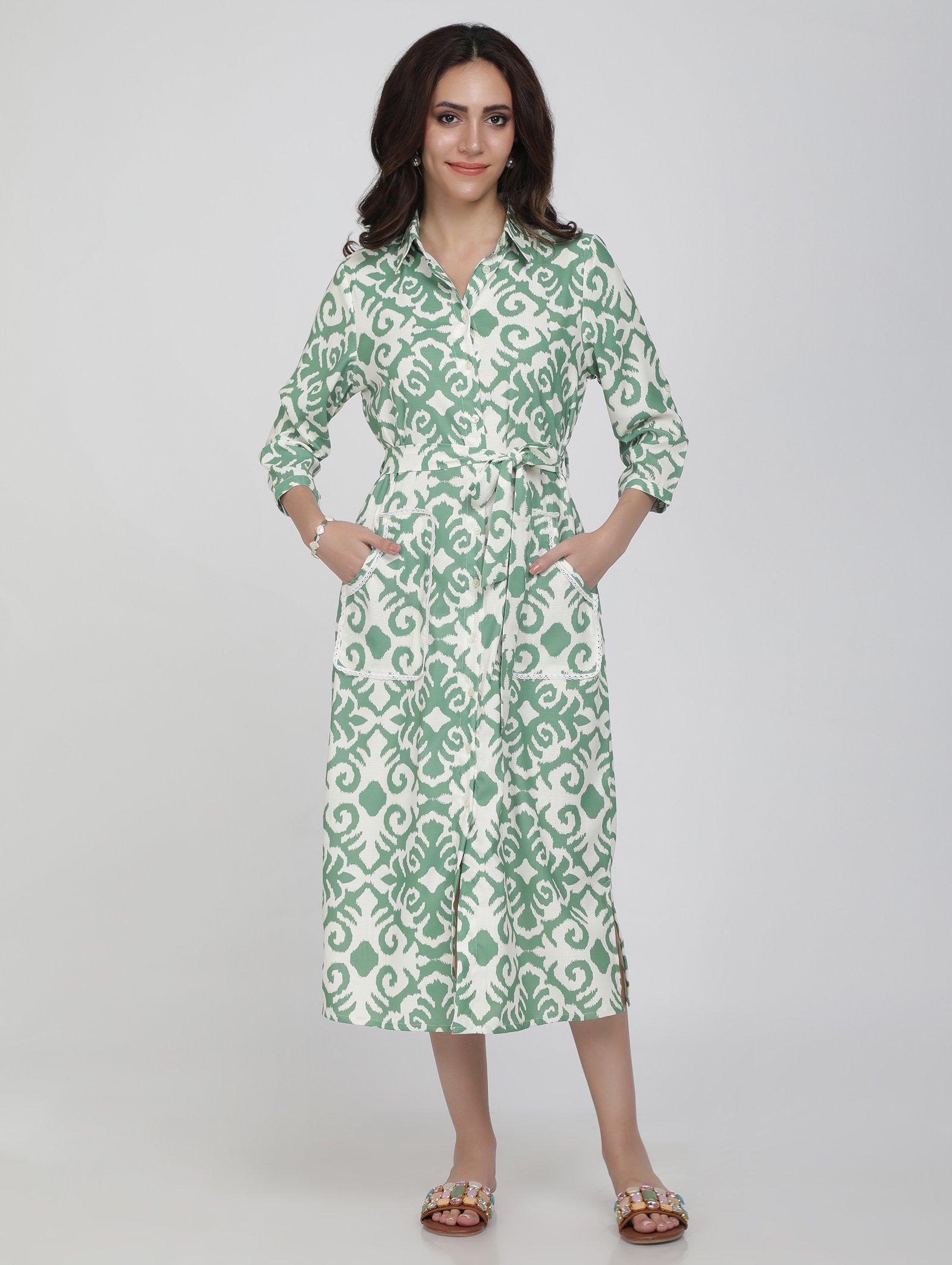 Waist-Fit Button-Up Dress