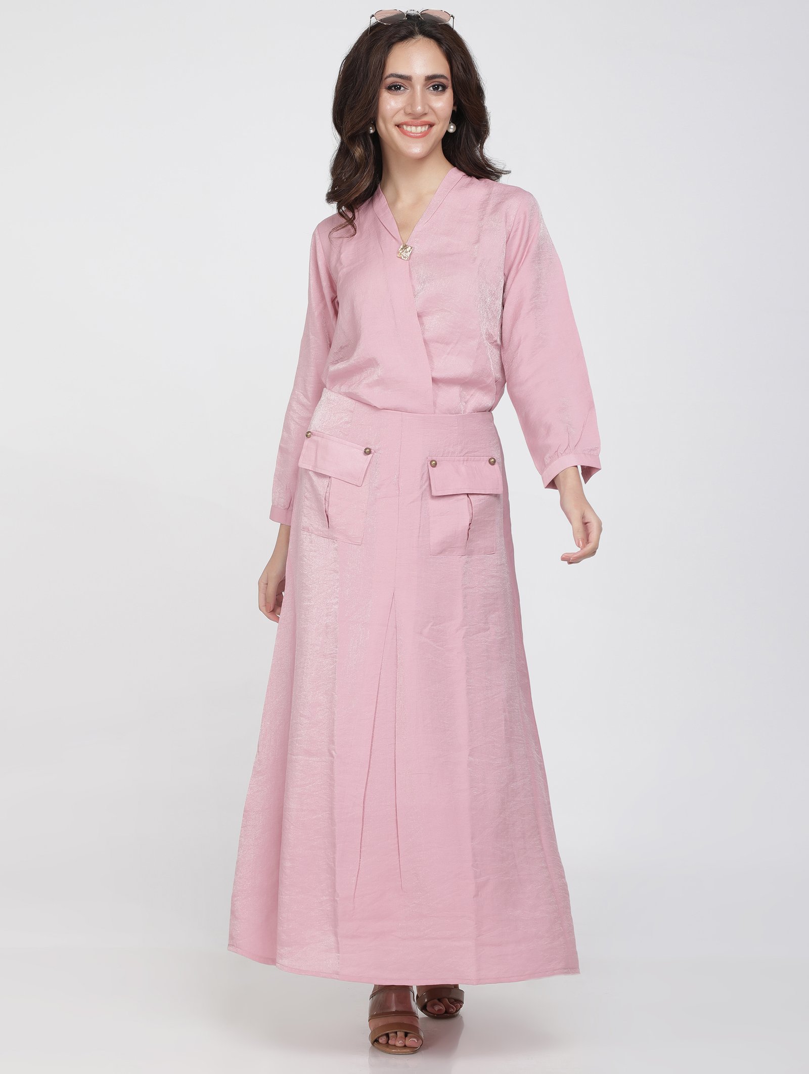 Shimmer Linen Top and Skirt Set